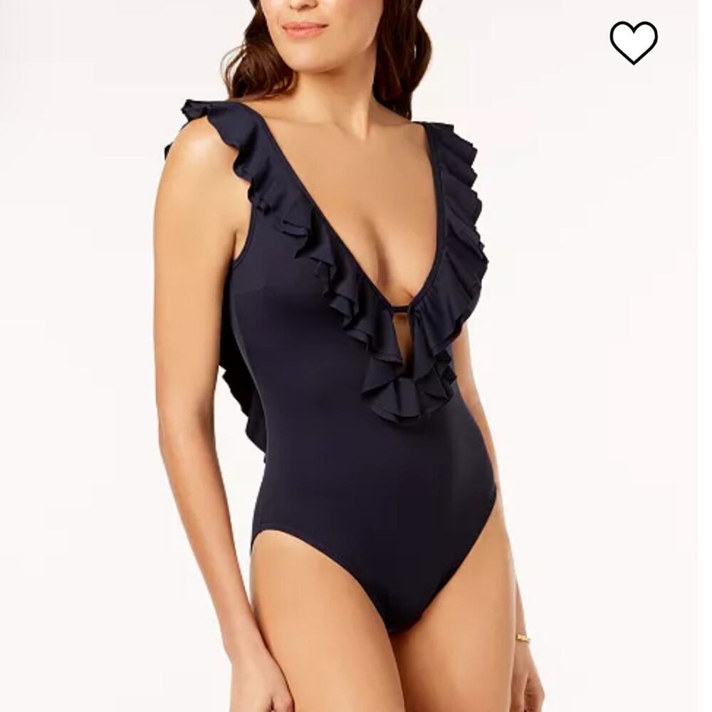 Michael Michael Kors Ruffled Scoop-Back One-Piece Swimsuit in Dark Gray - Size 6